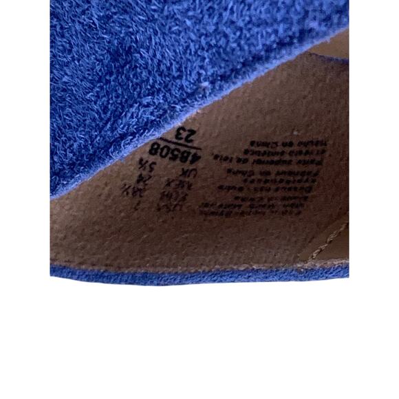 Lower East Side Vintage 90s Denim Blue Suede Platform Peep-Toe Wedges -Size 7 - Picture 8 of 8